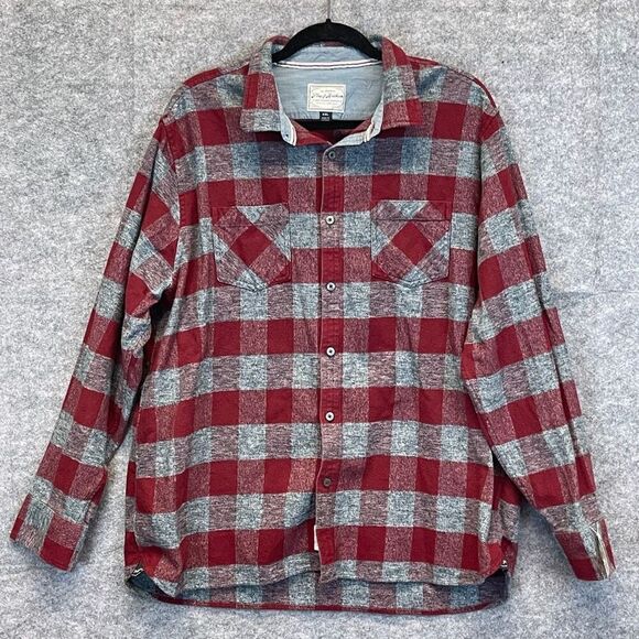 FLAG & ANTHEM Shirt Men’s 2XL Red Gray Checkered Harrells Flannel Long Sleeve - Picture 2 of 15